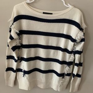 Banana Republic Navy Stripe fringe sweater